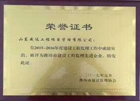 点击查看详细信息<br>标题：2015-2016年度潍坊先进企业荣誉证书 阅读次数：2907